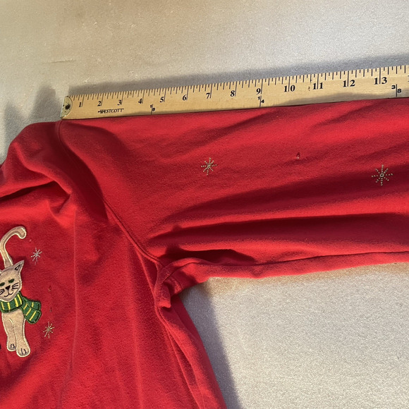 Mercer Street Studio Shirt Women Extra Large Red Christmas Cats Applique Holiday - Picture 8 of 13